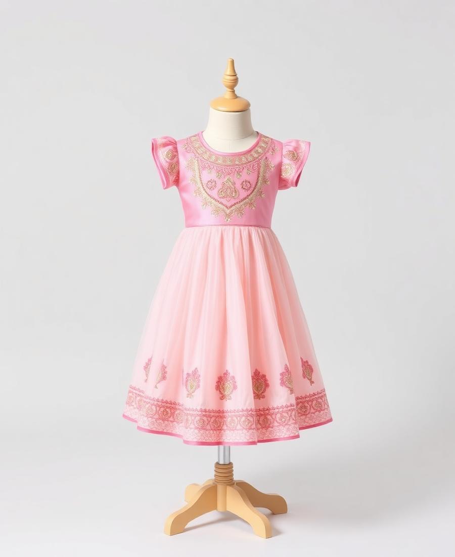 Pink festive ethnic frock for girls